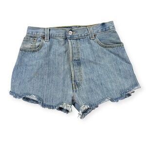 Levi's 501 Shorts Womens 28 Blue Denim Light Wash Button Fly Raw Hem Cut Off